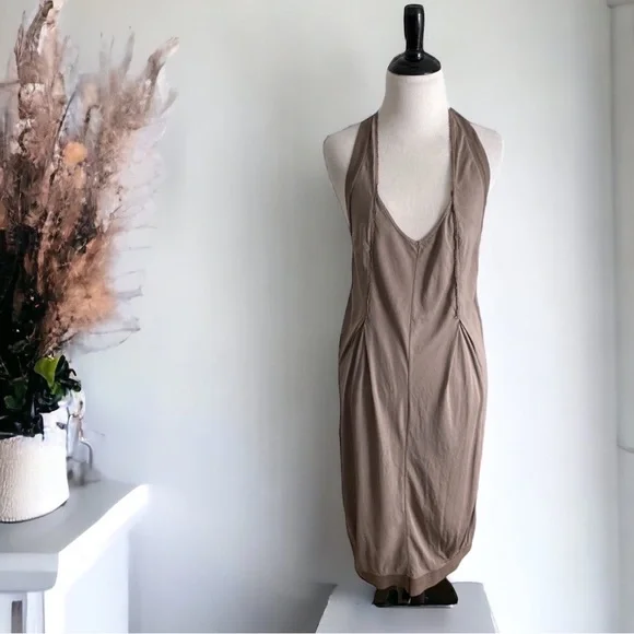 NWT TRANSIT PAR SUCH halter neck open back taupe tan dress large new with tags - Picture 2 of 9